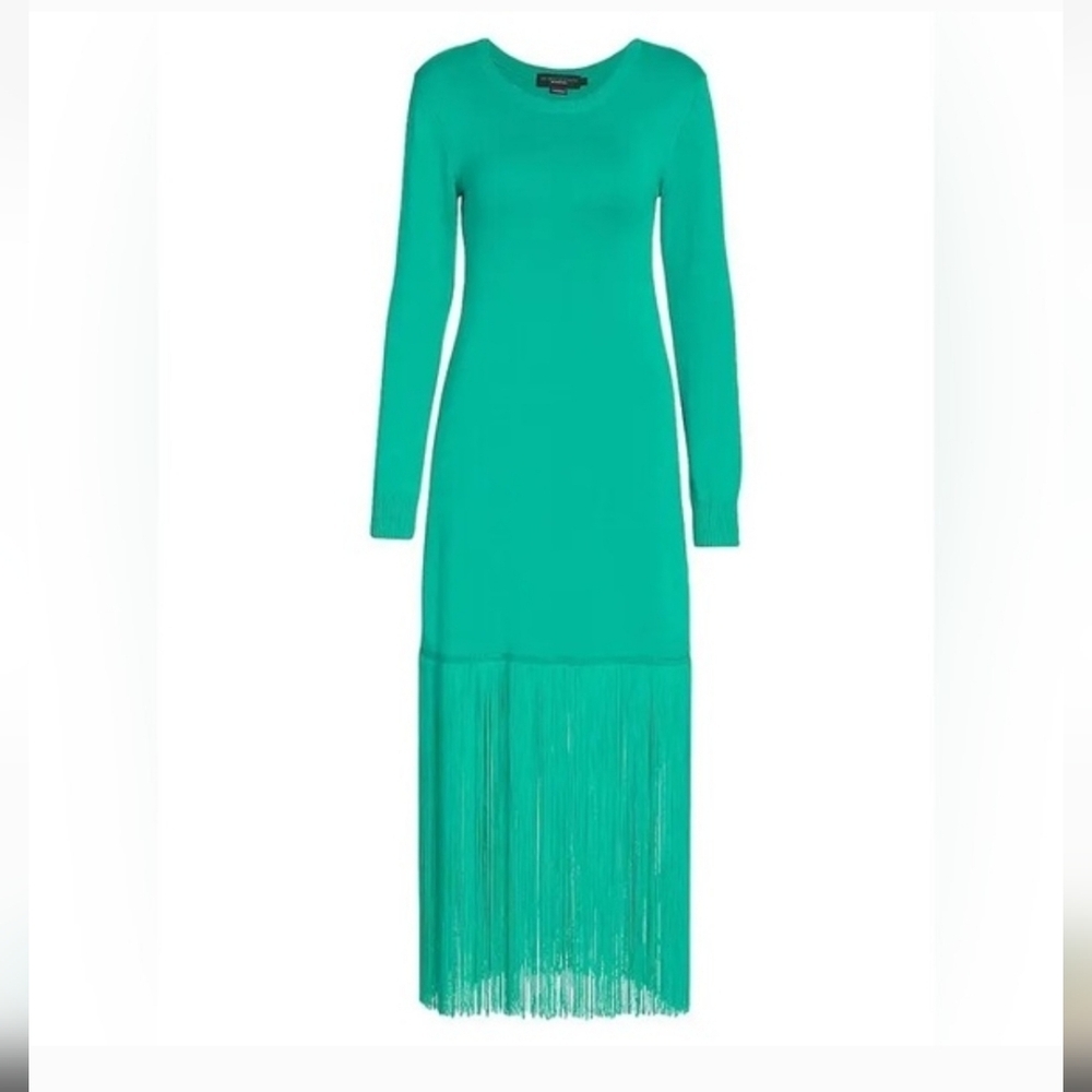 No Pise La Grama El Abrazo Sweter Dress Long Sleeve Teal Dress With Fringe 4 — image 3 of 8